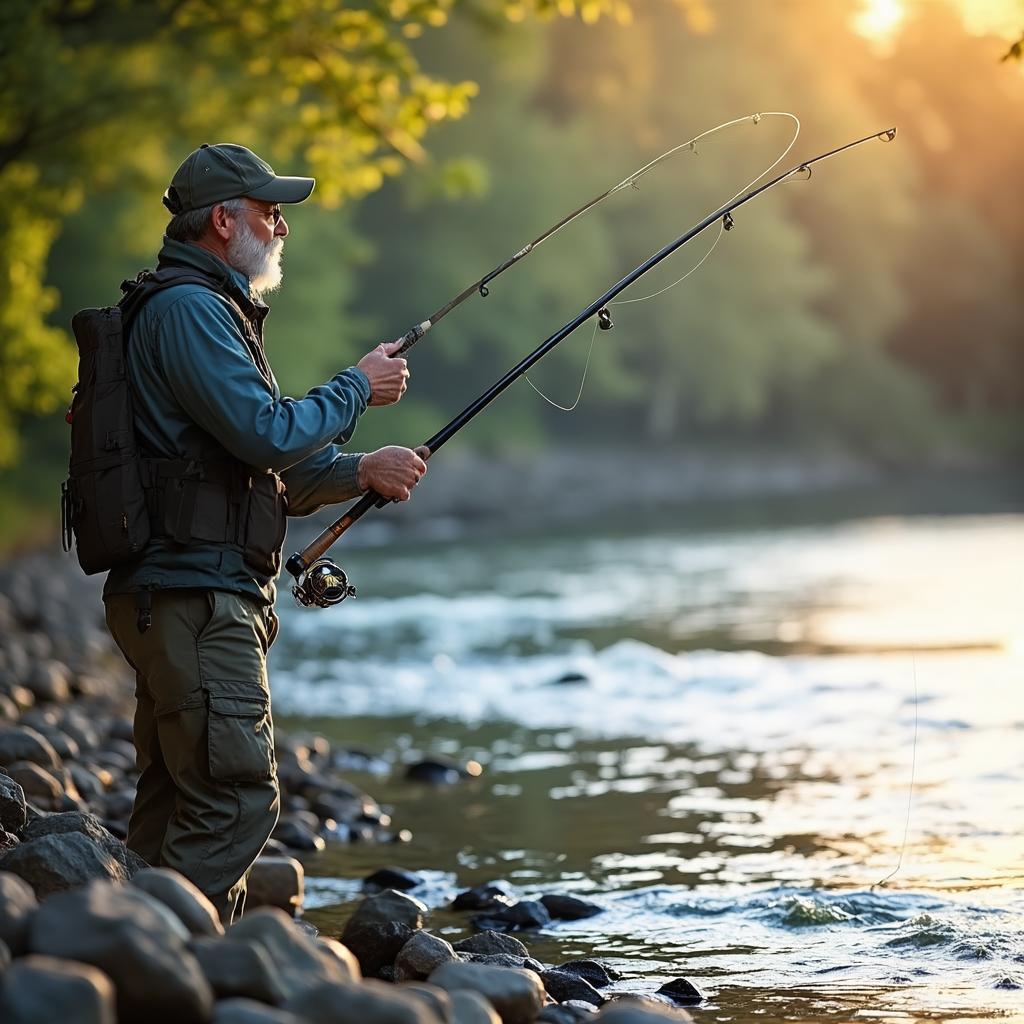 Bank fishing scene