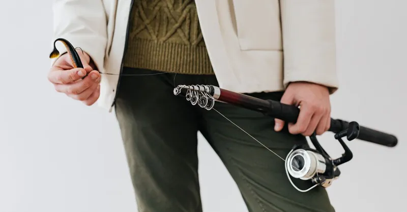 angler testing fishing line strength , photo