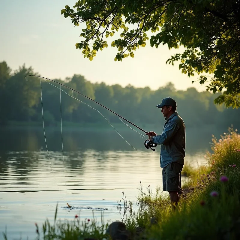 angler casting with braided line on open water